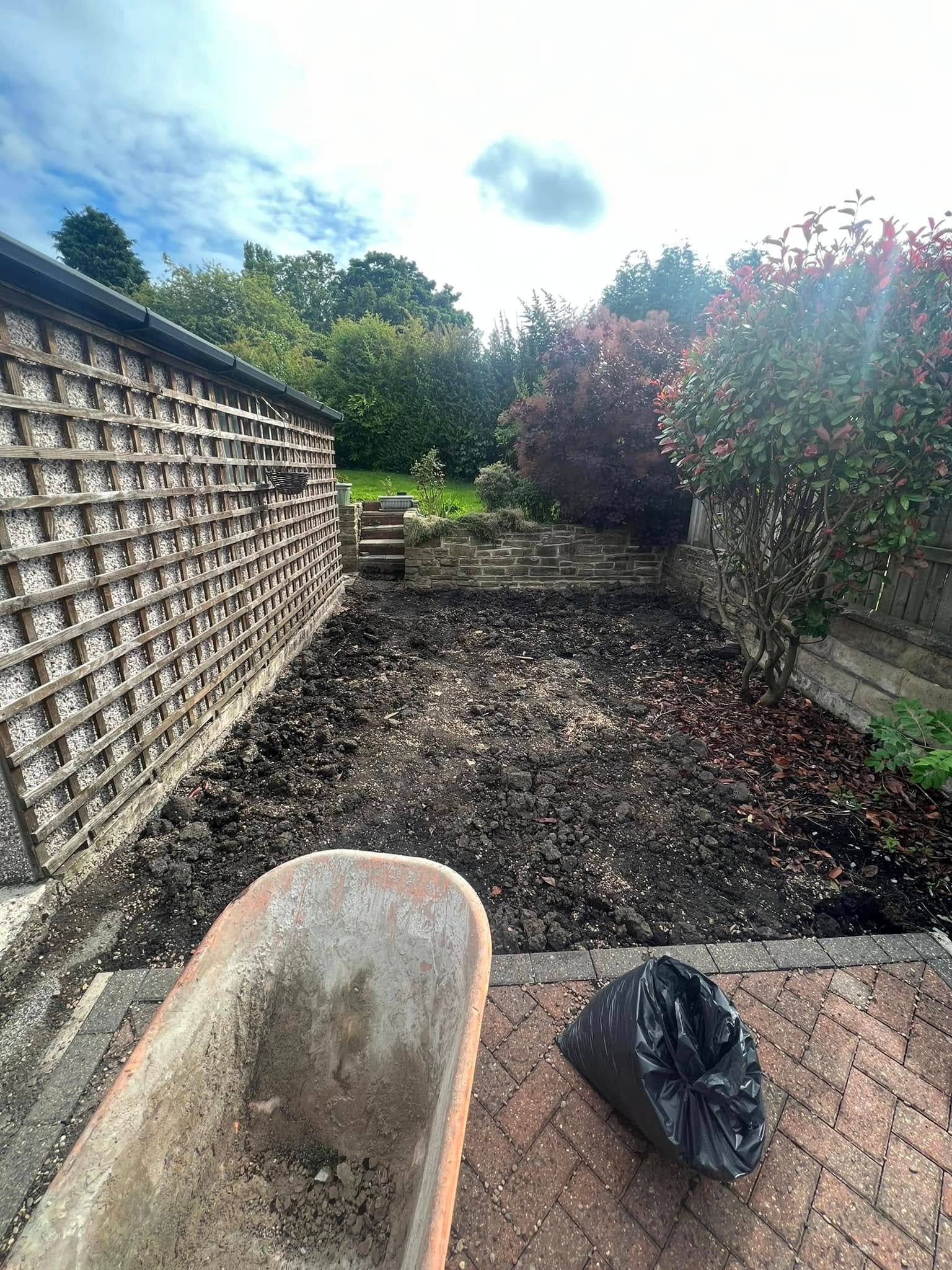 Before: overgrown garden with bare patches